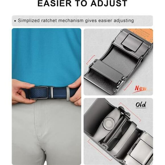 Mens Leather Ratchet Belt Adjustable Slide Buckle Dress Casual Belt 2 Pack - Picture 4 of 7
